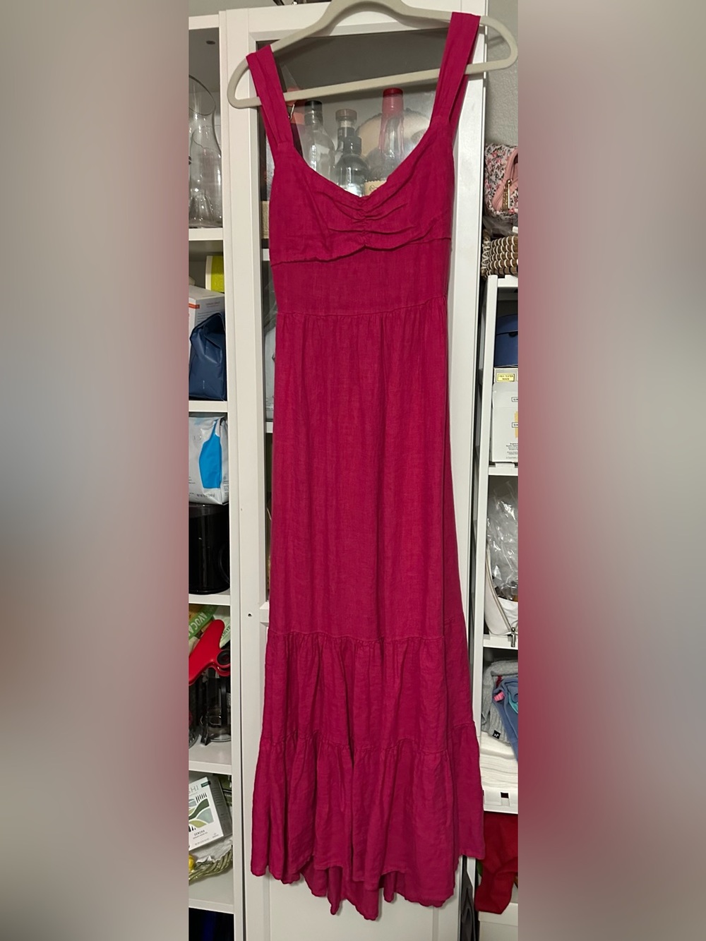Pretty magenta pink 100 % linen maxi dress made in Italy
